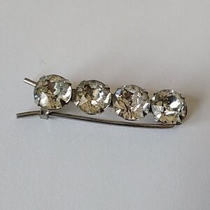 Vintage Chunky Rhinestone Silver Tone Hair Barrette